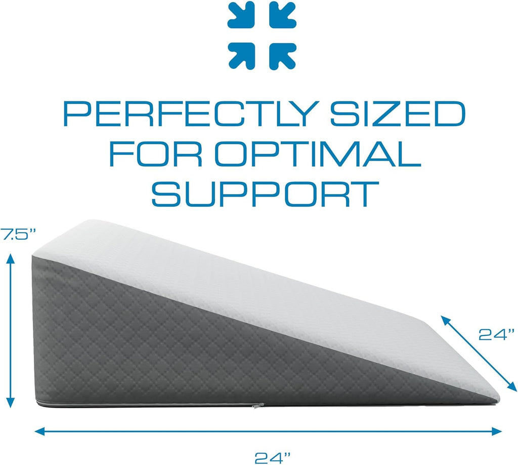 Bed Wedge Pillow for Sleep Apnea, FSA Eligible Acid Reflux, and Back Pain Relief, with Chic Jacquard Cover - Headboard Wedges for Sleeping (Standard Width 7.5" Height)