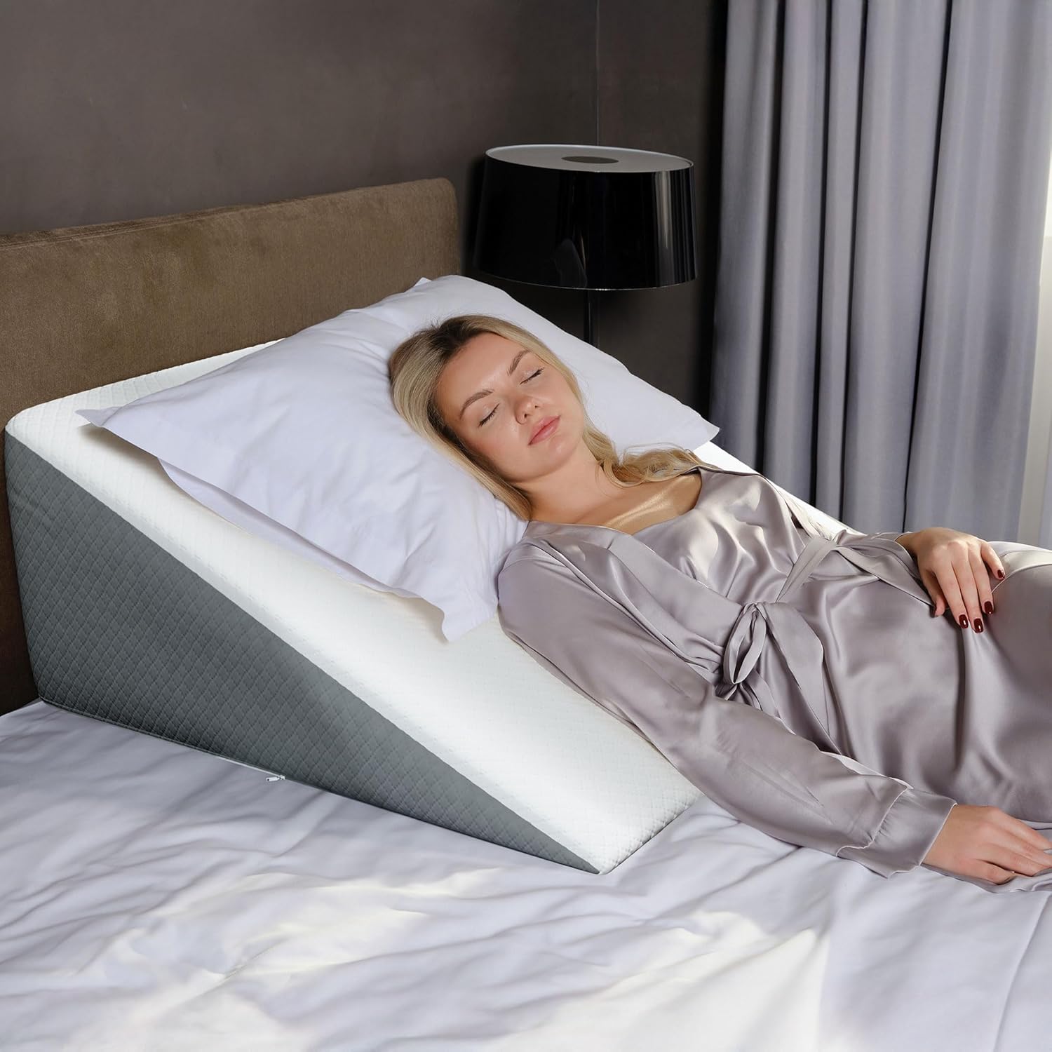 Bed Wedge Pillow for Sleep Apnea, FSA Eligible Acid Reflux, and Back Pain Relief, with Chic Jacquard Cover - Headboard Wedges for Sleeping (Standard Width 7.5" Height)