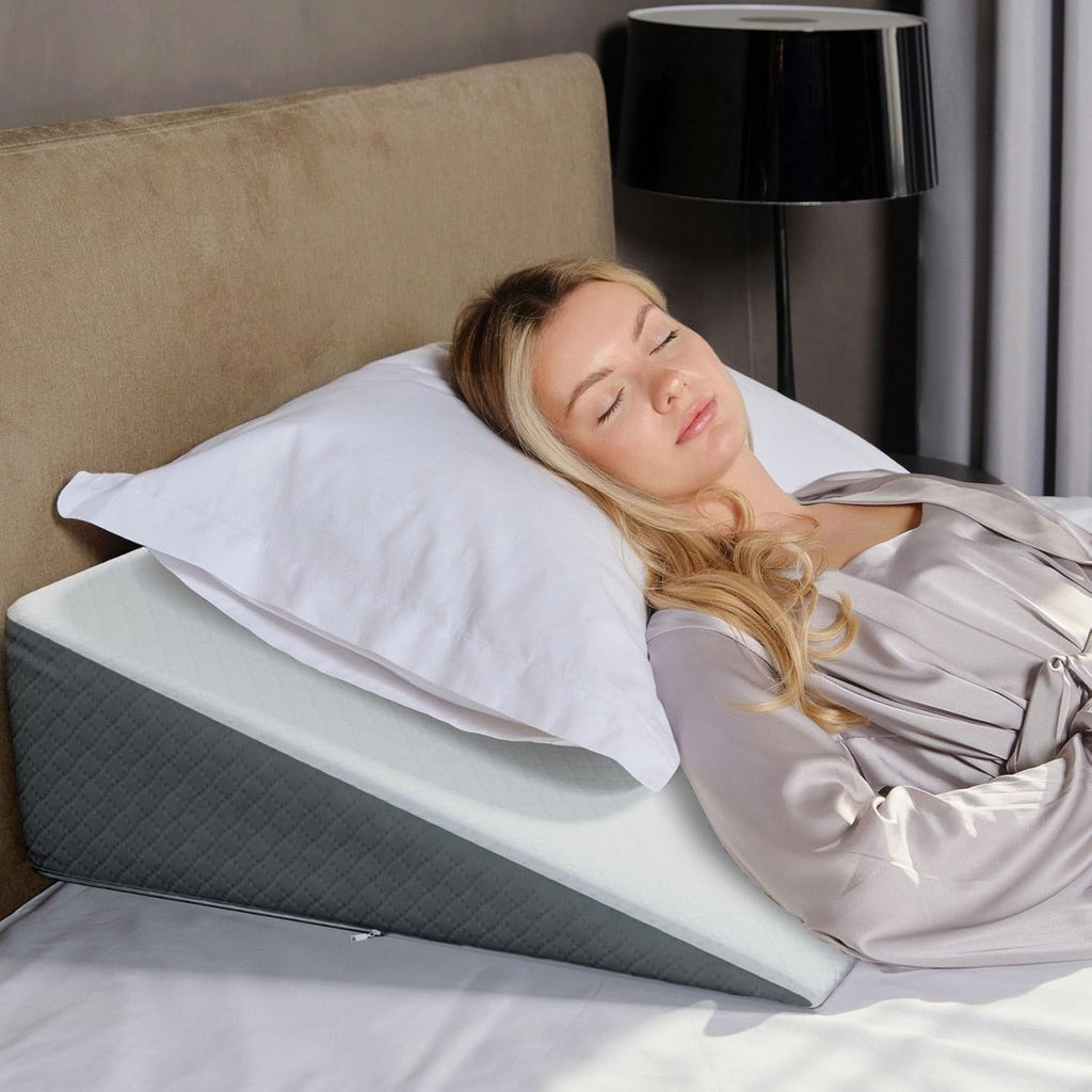Bed Wedge Pillow for Sleep Apnea, FSA Eligible Acid Reflux, and Back Pain Relief, with Chic Jacquard Cover - Headboard Wedges for Sleeping (Standard Width 7.5" Height)