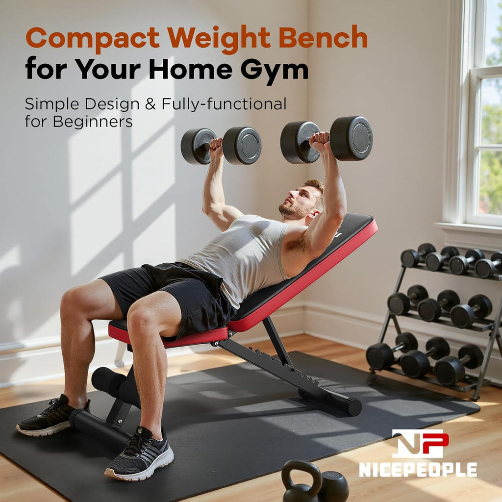 Adjustable Weight Bench for Home Gym, 660LBS Capacity Workout Bench with 8 Backrests for Chest Shoulders Arms, Compact and Foldable Strength Bench for Small Space Apartment Room