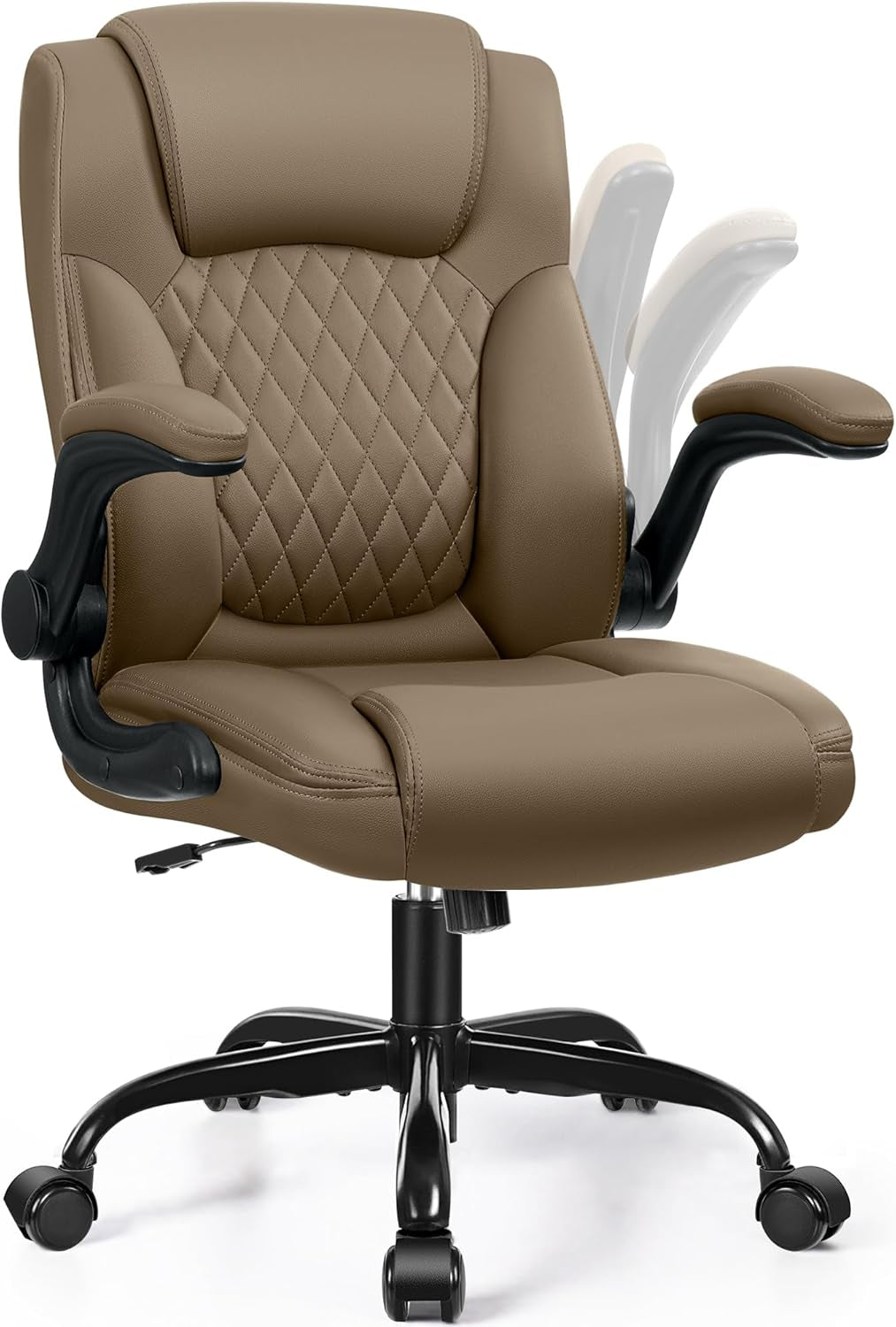 Leather Office Chair, PU Home Computer Desk Chairs with Ergonomic Back Support, 360°Swivel Free, Small Gaming Chair with Wheels and Adjustable Armrests, for Short People Use