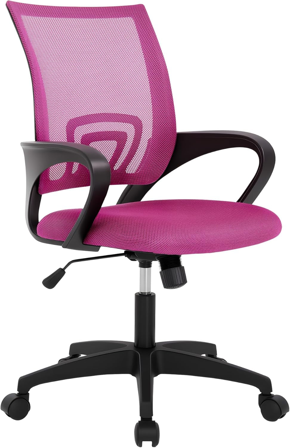 | Ergonomic Office Chair | Mid-Back Swivel Desk Chair | Breathable Backrest & Lumbar Support | Adjustable Height | Sponge Seat | Rolling Wheels | Dark Black | for Adults & Women