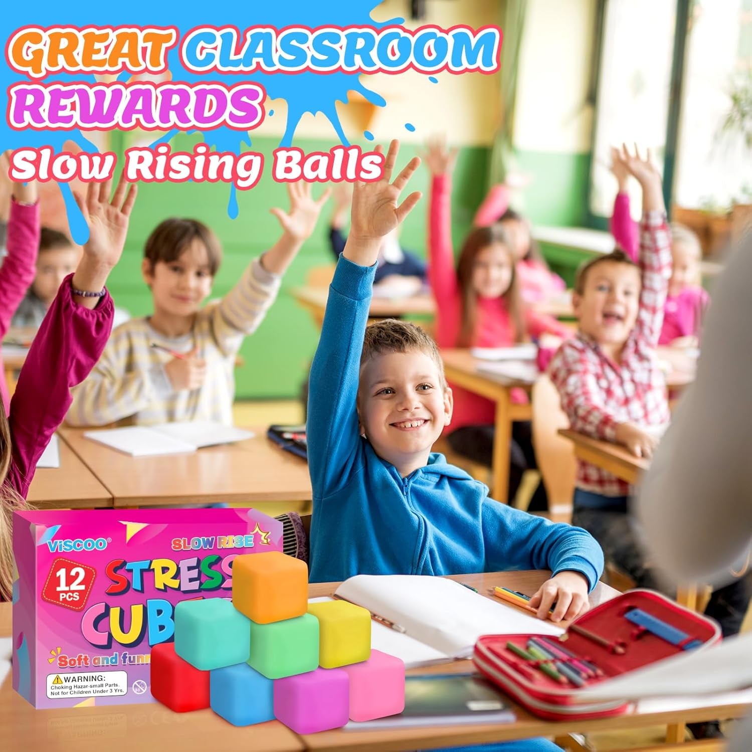 12 Pack Slow Rising Stress Cube, Dough Stress Balls Squishy Fidget Toys for Anxiety Relief, Soft Fidget Cube, Pull Stretch Squishy Toys for Classroom Prize, Party Favors for Kids Adults