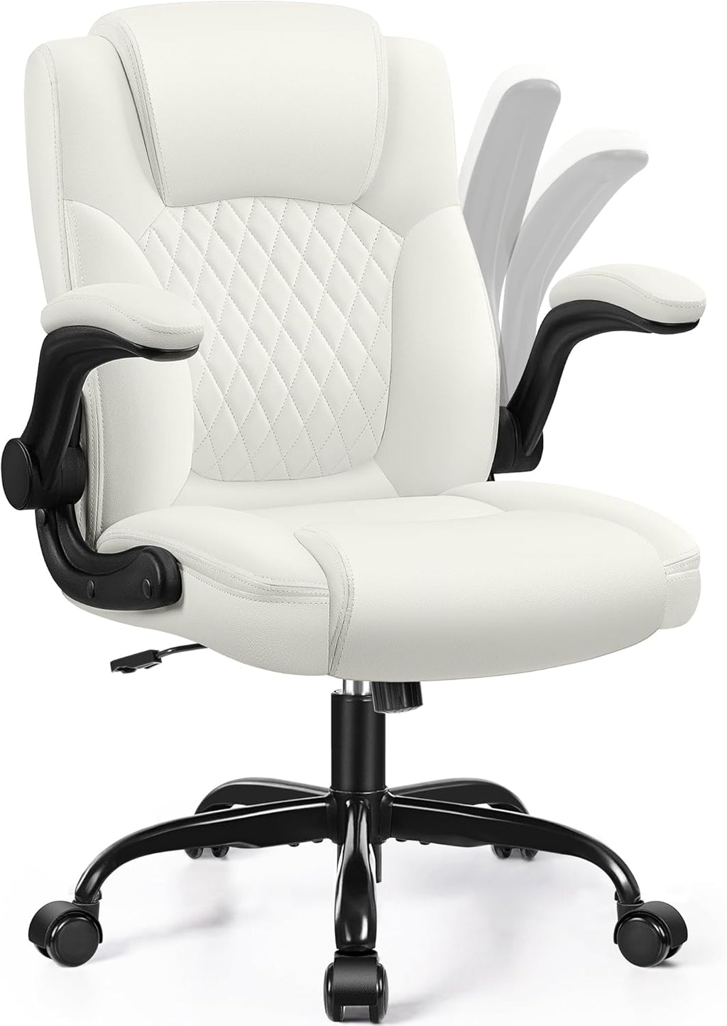 Leather Office Chair, PU Home Computer Desk Chairs with Ergonomic Back Support, 360°Swivel Free, Small Gaming Chair with Wheels and Adjustable Armrests, for Short People Use