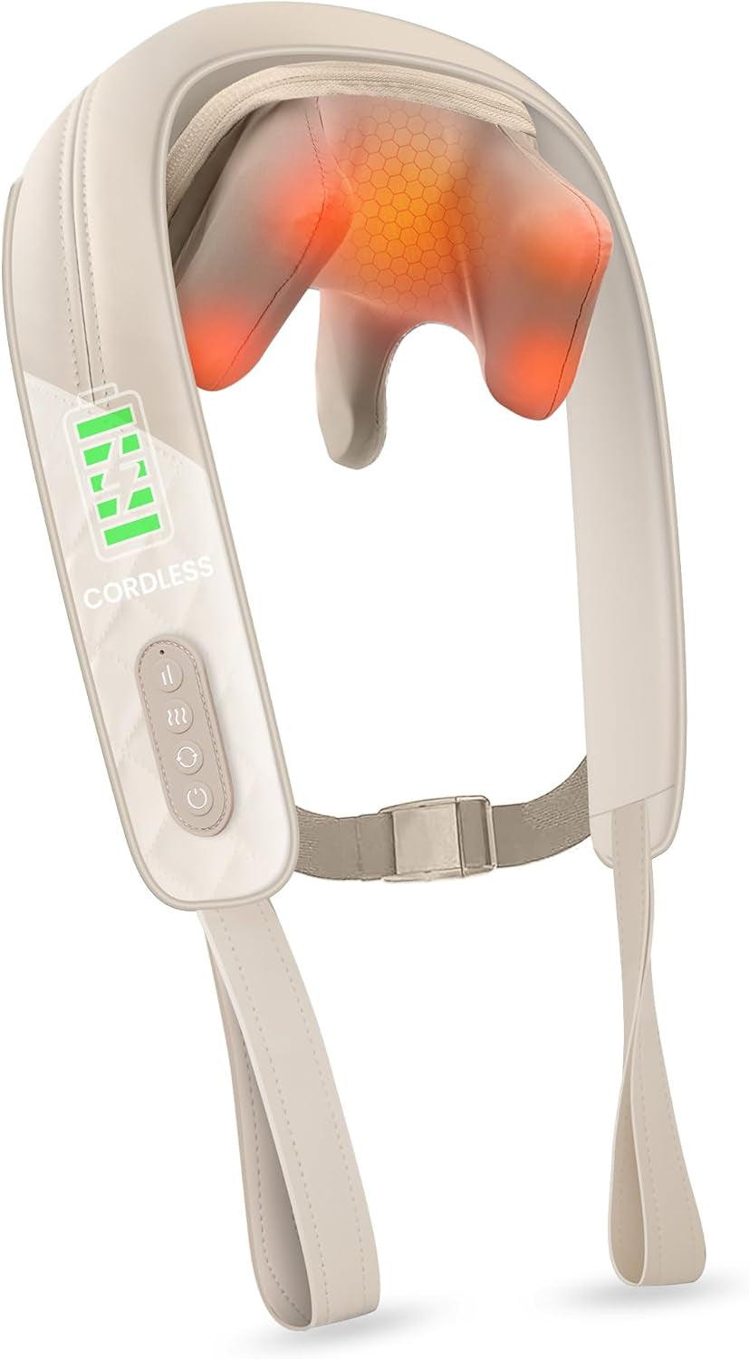 Shiatsu Neck Massager for Pain Relief Deep Tissue Cordless Kneading Shoulder Massage with Heat Graphene Heating Rechargable, 4D Roller Neck Back Massage, Gift for Mom Dad