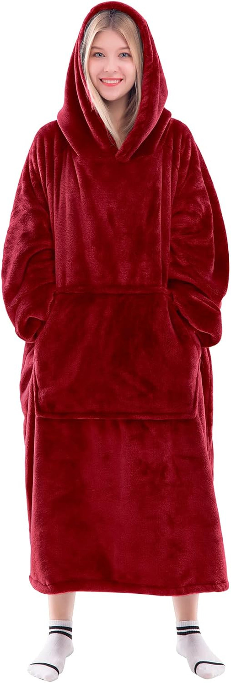 Wearable Blanket Sweatshirt Gifts for Women and Men, Warm and Cozy Giant Blanket Hoodie, Thick Flannel Blanket with Sleeves and Giant Pocket - Dark Gray