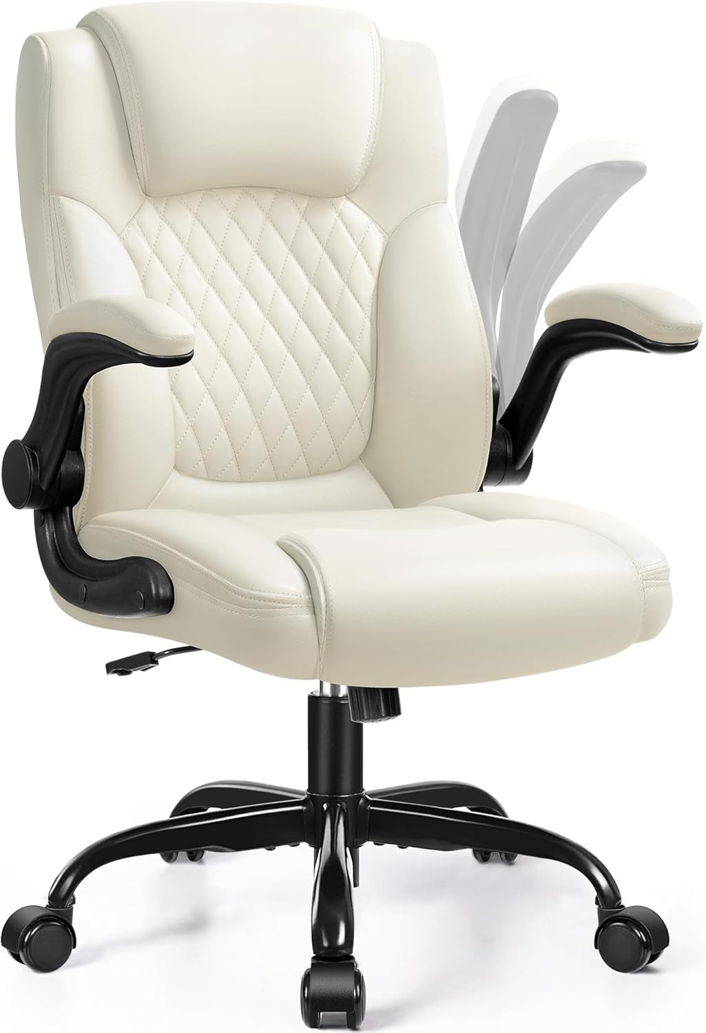 Leather Office Chair, PU Home Computer Desk Chairs with Ergonomic Back Support, 360°Swivel Free, Small Gaming Chair with Wheels and Adjustable Armrests, for Short People Use