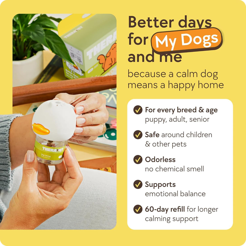 Dog Calming Diffuser - for Stress, Destructive Behavior, Pee Accidents, Separation Anxiety, Barking, Aggression & Chewing - 2 Count Refill Included 30-Day Each - Packaging May Vary