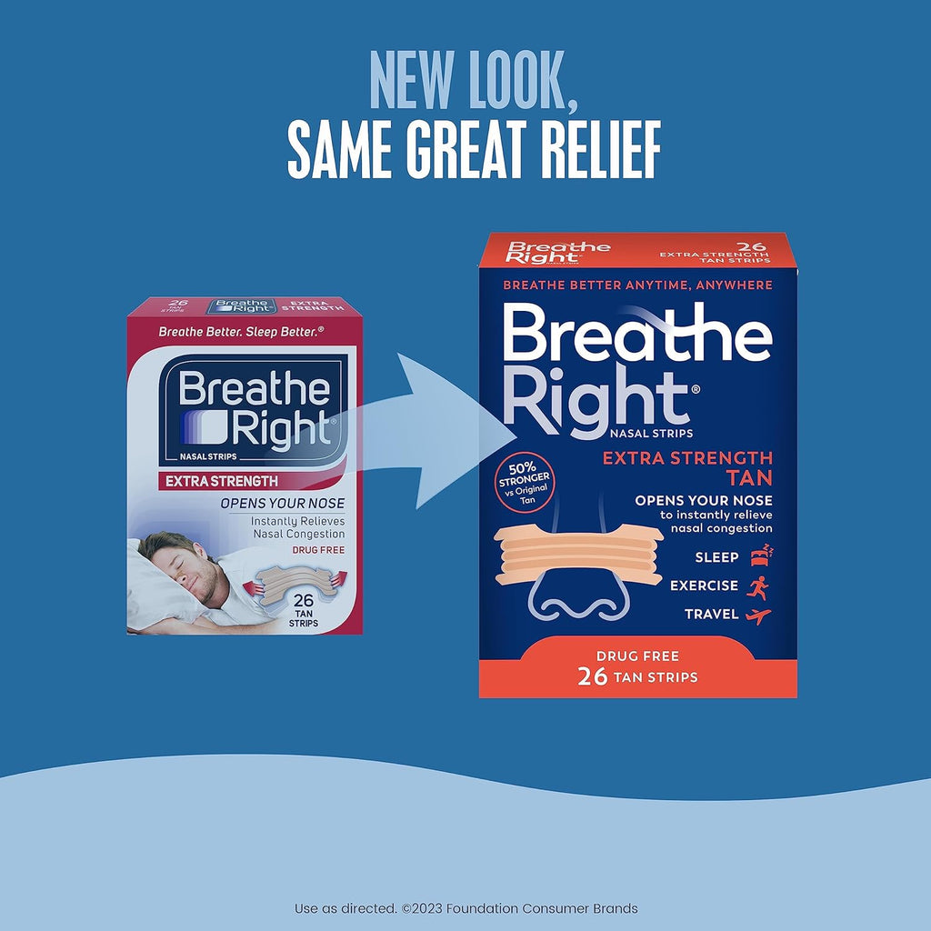 Nasal Strips, Extra Strength Tan Nose Strips, Drug-Free Nasal Congestion Relief for Better Breathing, Help Relieve Snoring, Caused by Colds & Allergies, Deviated Septum, 26Ct