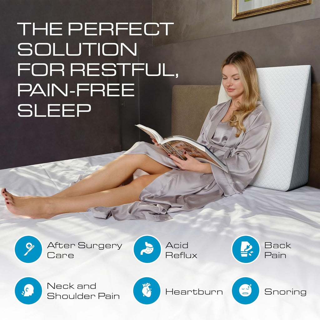 Bed Wedge Pillow for Sleep Apnea, FSA Eligible Acid Reflux, and Back Pain Relief, with Chic Jacquard Cover - Headboard Wedges for Sleeping (Standard Width 7.5" Height)