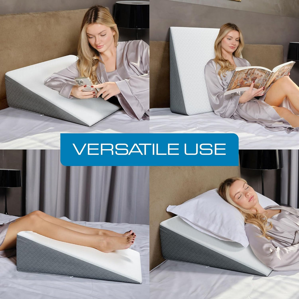 Bed Wedge Pillow for Sleep Apnea, FSA Eligible Acid Reflux, and Back Pain Relief, with Chic Jacquard Cover - Headboard Wedges for Sleeping (Standard Width 7.5" Height)