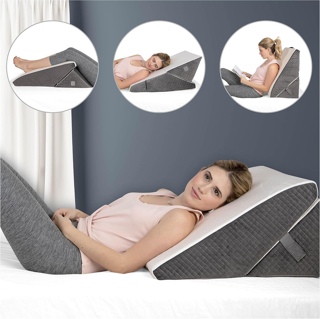 Bed Wedge Pillow for Sleep Apnea, FSA Eligible Acid Reflux, and Back Pain Relief, with Chic Jacquard Cover - Headboard Wedges for Sleeping (Standard Width 7.5" Height)