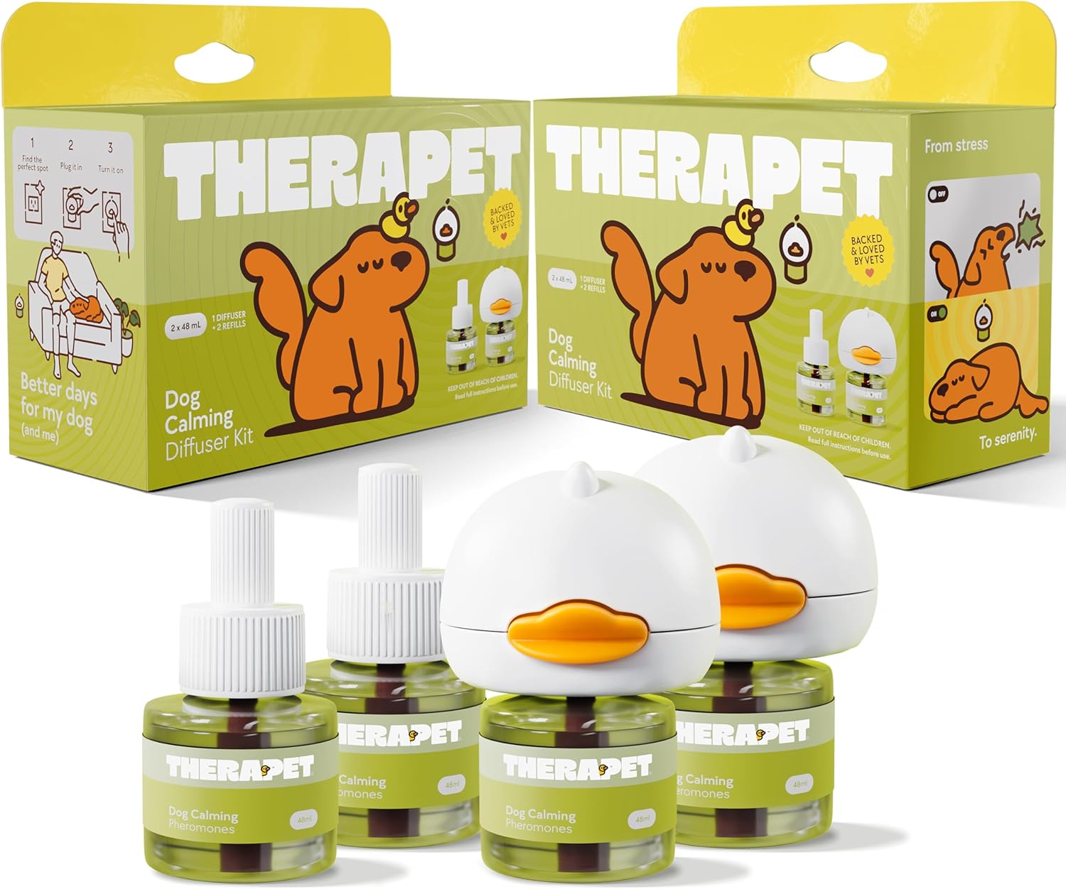 Dog Calming Diffuser - for Stress, Destructive Behavior, Pee Accidents, Separation Anxiety, Barking, Aggression & Chewing - 2 Count Refill Included 30-Day Each - Packaging May Vary