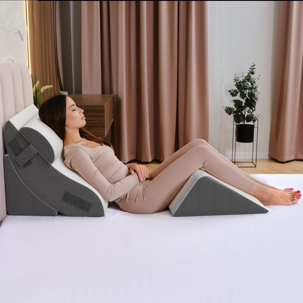 Bed Wedge Pillow for Sleep Apnea, FSA Eligible Acid Reflux, and Back Pain Relief, with Chic Jacquard Cover - Headboard Wedges for Sleeping (Standard Width 7.5" Height)