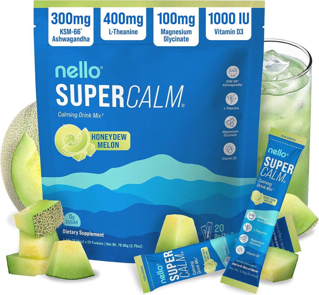 Supercalm Powdered Drink Mix, Cortisol Reducer and Sleep Aid Supplement, L Theanine, Ksm-66 Ashwagandha, Magnesium Glycinate, Vitamin D 3, No Sugar, Non GMO, on the Go, 20 Ct, Raspberry Lemonade