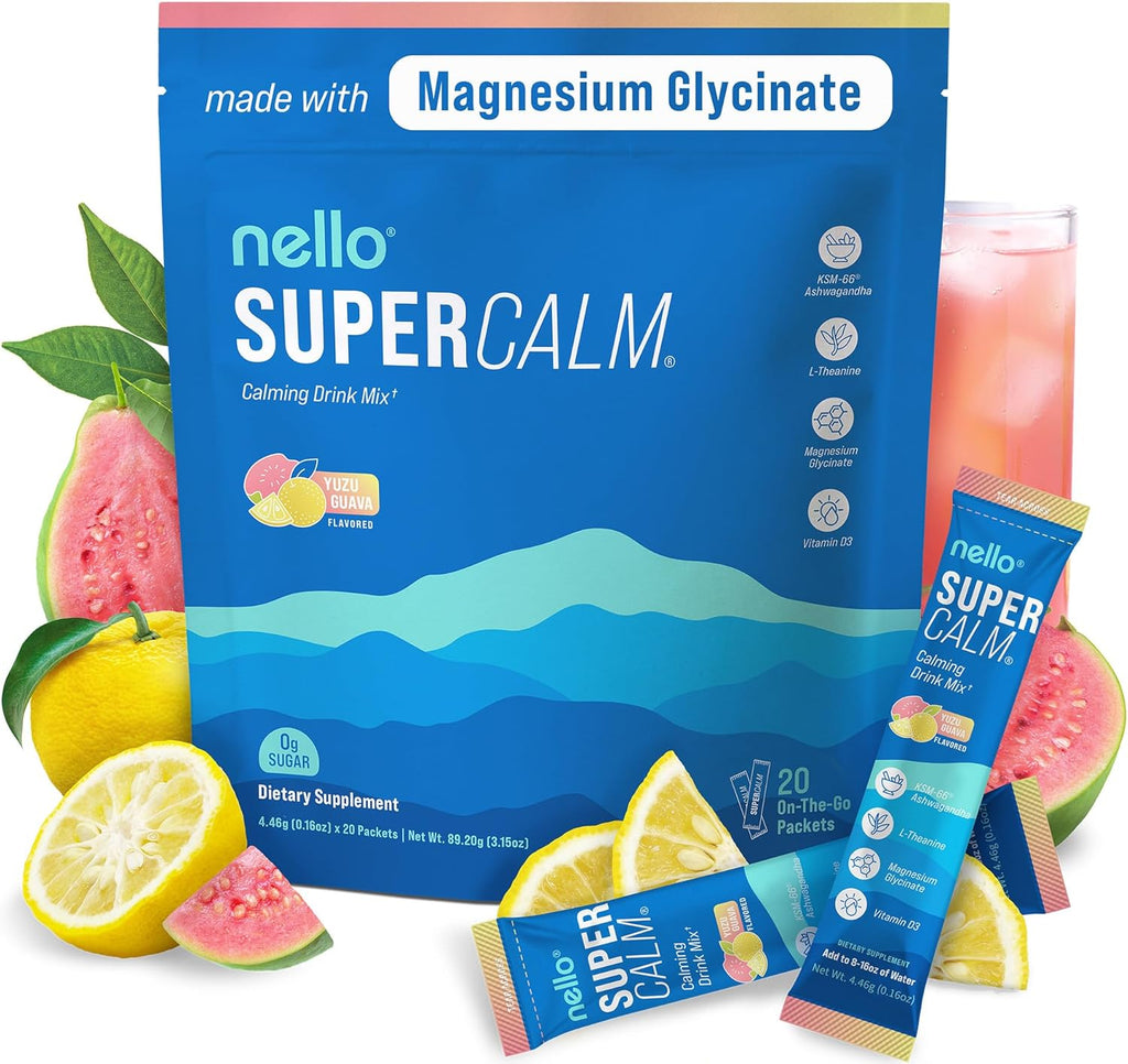 Supercalm Powdered Drink Mix, Cortisol Reducer and Sleep Aid Supplement, L Theanine, Ksm-66 Ashwagandha, Magnesium Glycinate, Vitamin D 3, No Sugar, Non GMO, on the Go, 20 Ct, Raspberry Lemonade