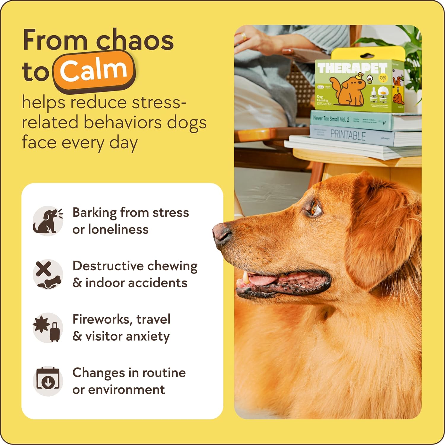 Dog Calming Diffuser - for Stress, Destructive Behavior, Pee Accidents, Separation Anxiety, Barking, Aggression & Chewing - 2 Count Refill Included 30-Day Each - Packaging May Vary