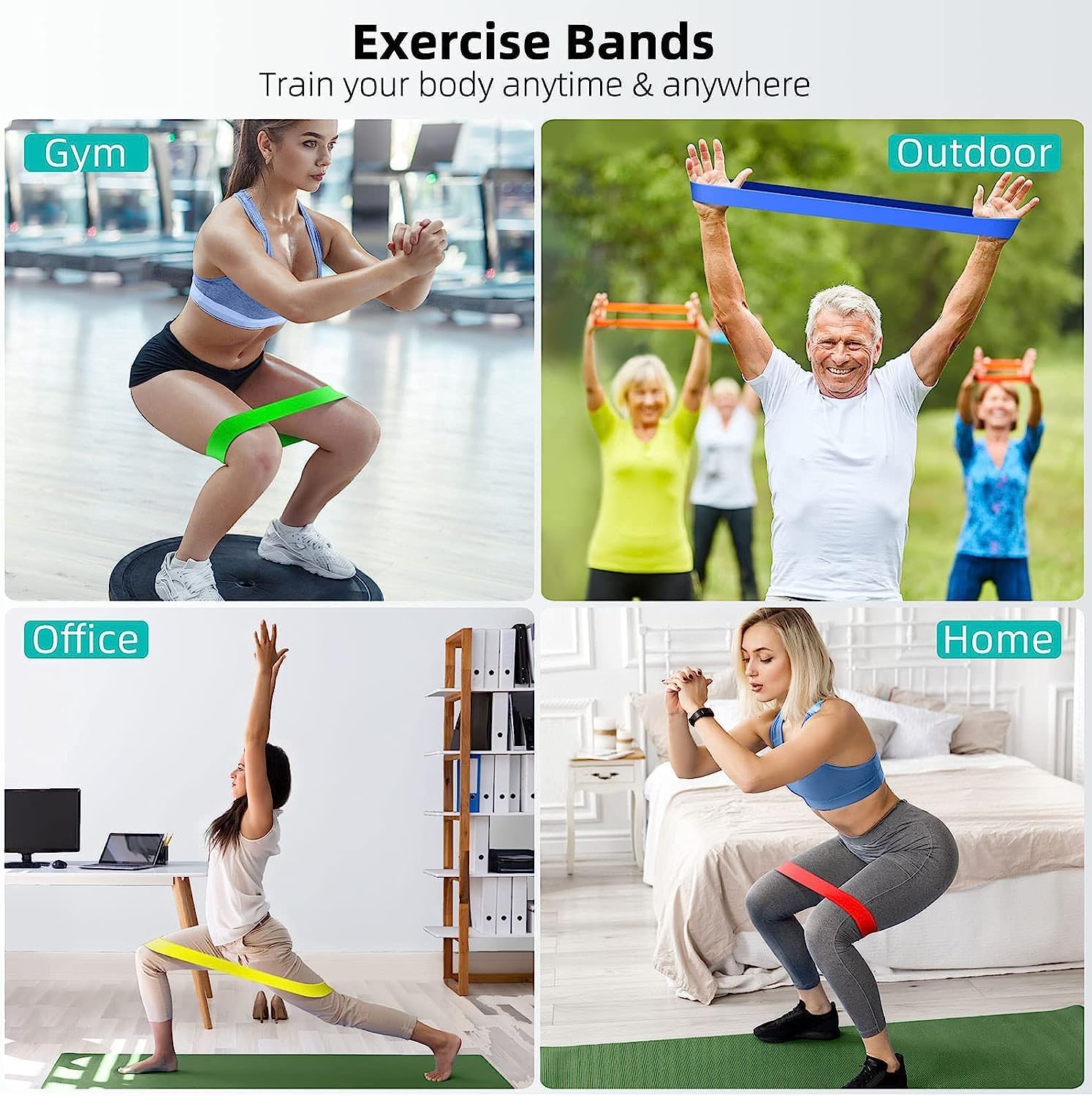 Resistance Bands for Working Out, 5-Pack Elastic Exercise Bands for Strength Training, Stretching, Workout; Home Gym Equipment for Women Men, Pilates Yoga Physical Therapy, Leg Glute Arm Exercise Kit