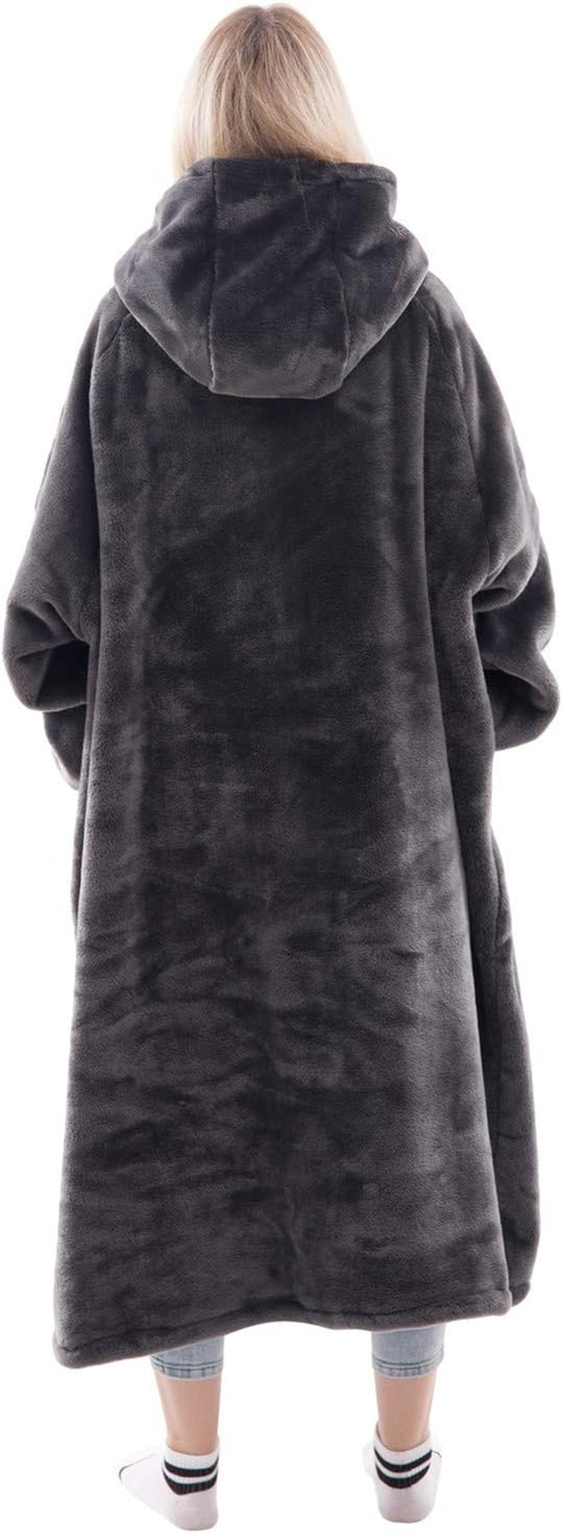 Wearable Blanket Sweatshirt Gifts for Women and Men, Warm and Cozy Giant Blanket Hoodie, Thick Flannel Blanket with Sleeves and Giant Pocket - Dark Gray