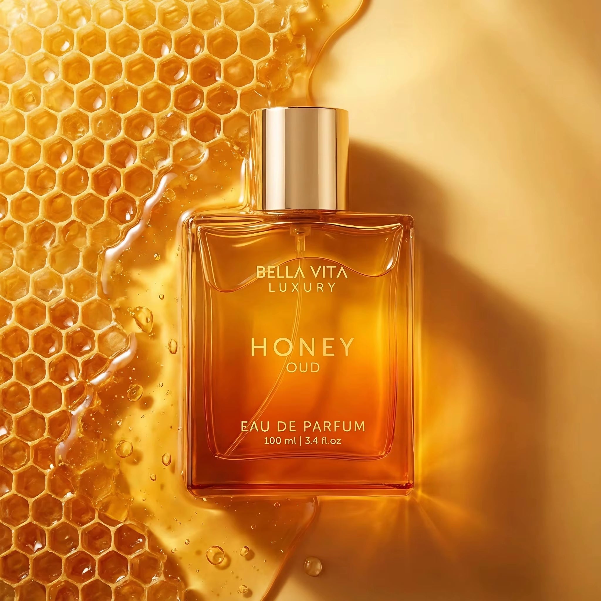Bellavita Luxury Honey Oud Eau De Parfum Patchouli Vanilla Bergamot Vegan Clean Long-Lasting Unisex Perfume 3.4 Fl. Oz.