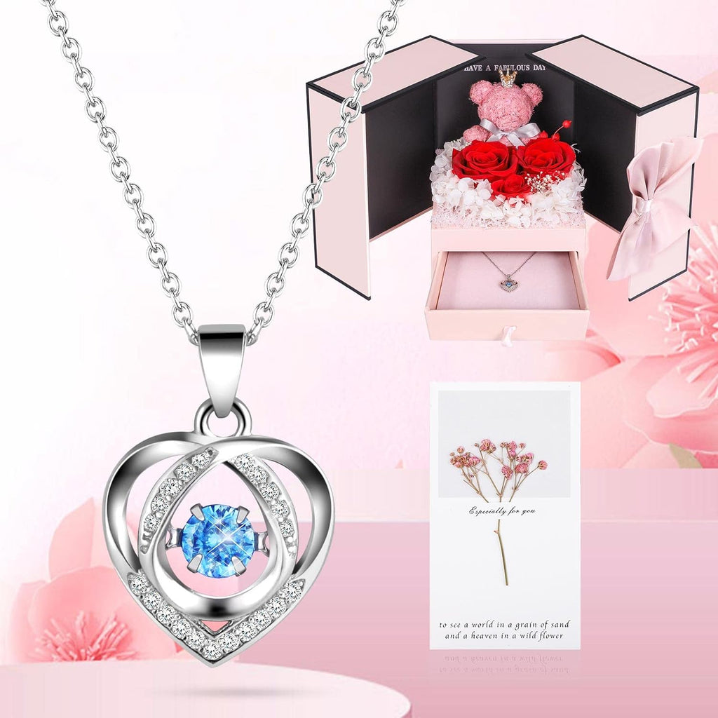 Preserved Real Red Rose with Sterling Silver Necklace Gift Set - Romantic Valentines Day Gifts for Wife, Girlfriend - Eternal Flowers Gifts for Anniversary, Birthday