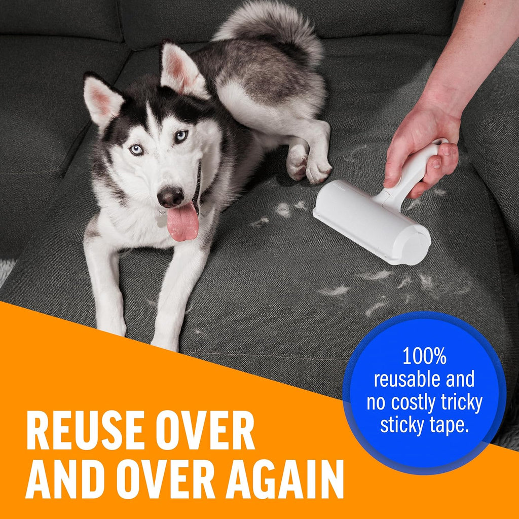 Pet Hair Remover – Original Size Reusable Lint Roller for Cat & Dog Hair on Furniture, Couch, Carpet, Car, Rugs & Bedding – Portable, Eco-Friendly (White)