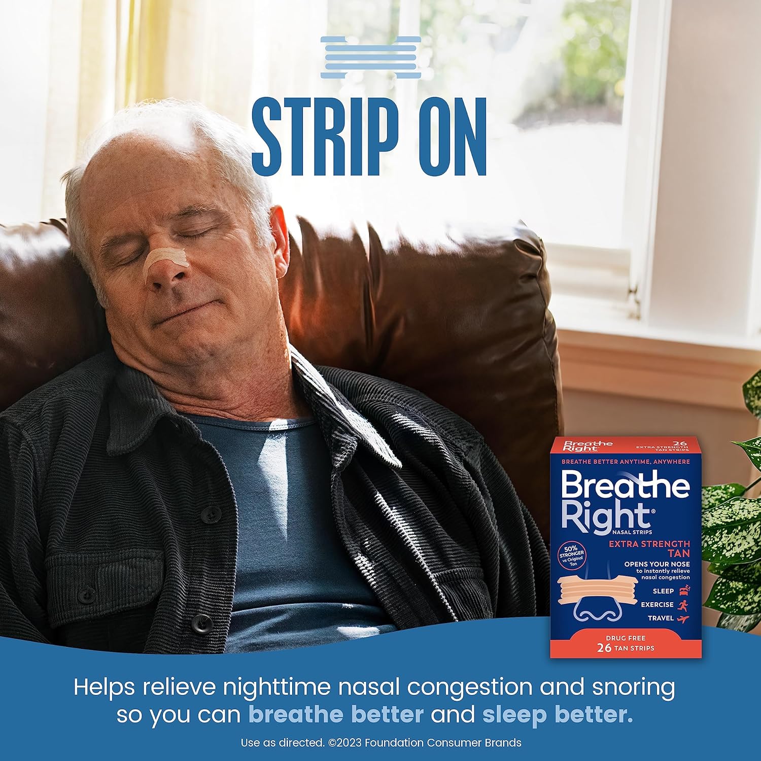 Nasal Strips, Extra Strength Tan Nose Strips, Drug-Free Nasal Congestion Relief for Better Breathing, Help Relieve Snoring, Caused by Colds & Allergies, Deviated Septum, 26Ct