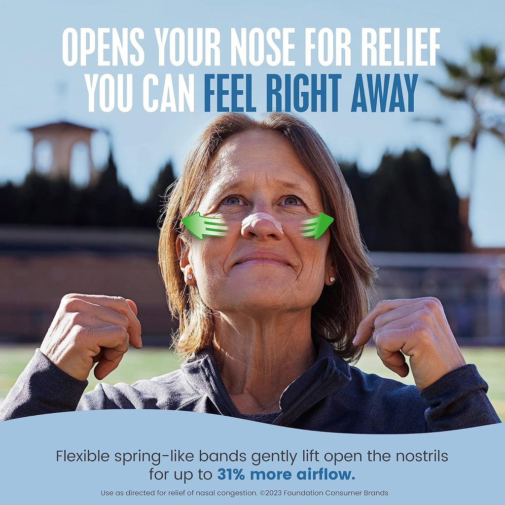 Nasal Strips, Extra Strength Tan Nose Strips, Drug-Free Nasal Congestion Relief for Better Breathing, Help Relieve Snoring, Caused by Colds & Allergies, Deviated Septum, 26Ct
