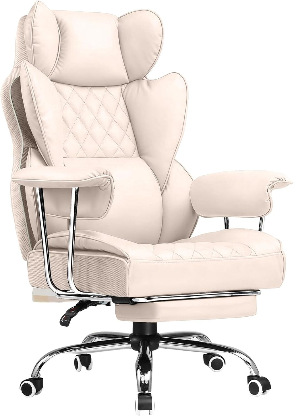 Big and Tall Office Chair, High Back Leather Gaming Chair with Footrest, Executive Ergonomic Office Chair with Pocket Spring Lumbar Support and with Outward Fixed Soft Armrests