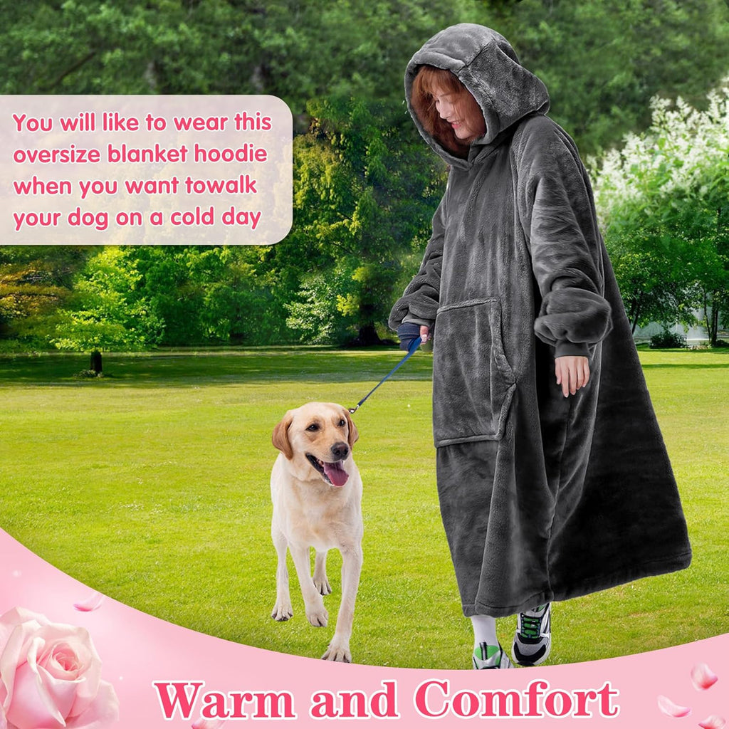 Wearable Blanket Sweatshirt Gifts for Women and Men, Warm and Cozy Giant Blanket Hoodie, Thick Flannel Blanket with Sleeves and Giant Pocket - Dark Gray