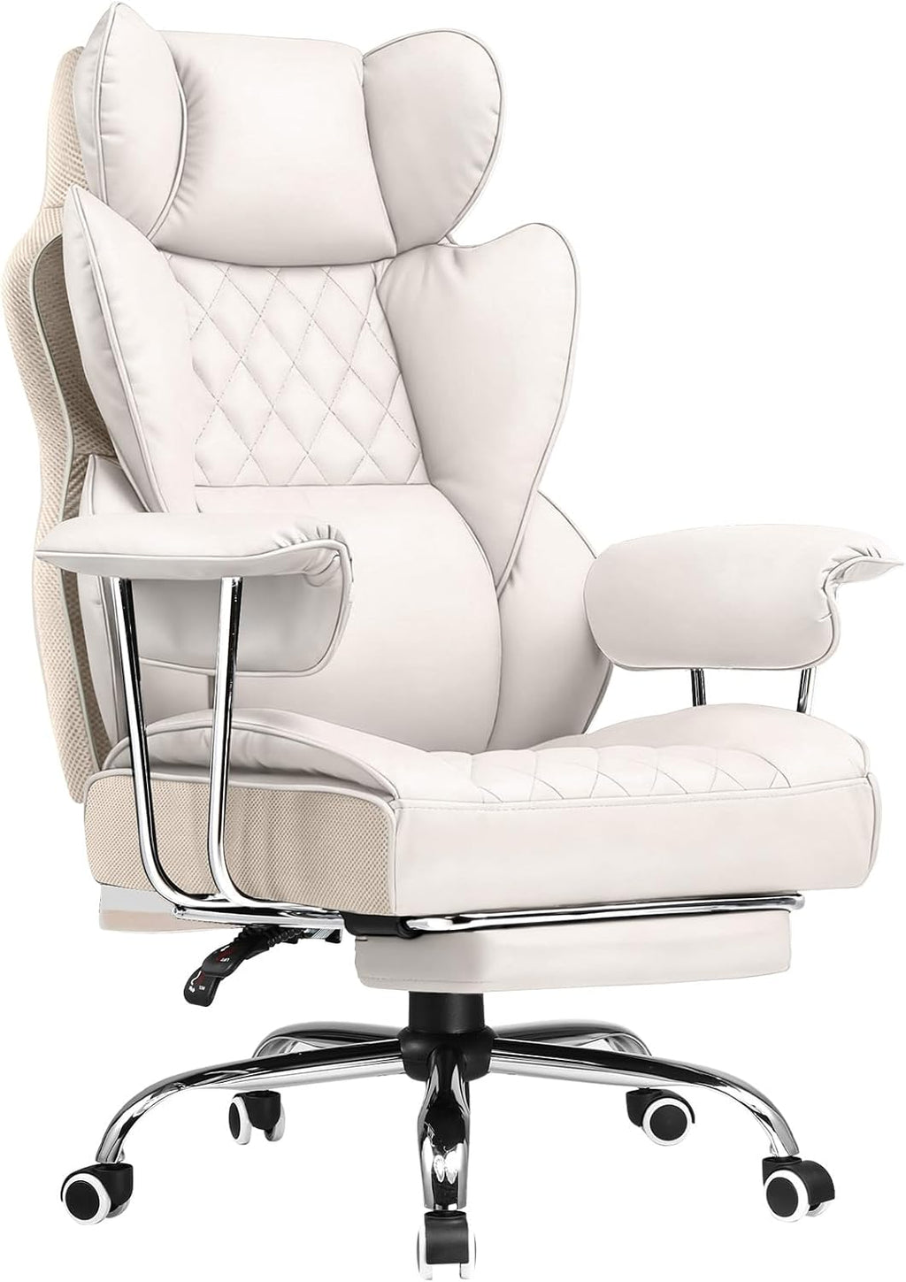 Big and Tall Office Chair, High Back Leather Gaming Chair with Footrest, Executive Ergonomic Office Chair with Pocket Spring Lumbar Support and with Outward Fixed Soft Armrests