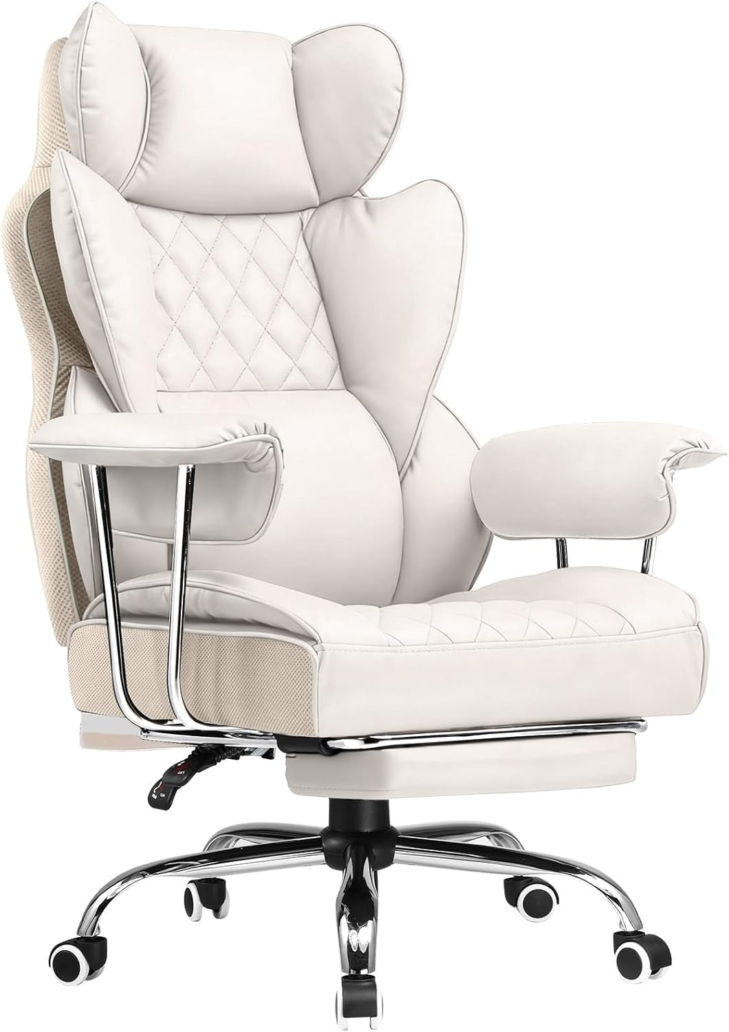 Big and Tall Office Chair, High Back Leather Gaming Chair with Footrest, Executive Ergonomic Office Chair with Pocket Spring Lumbar Support and with Outward Fixed Soft Armrests