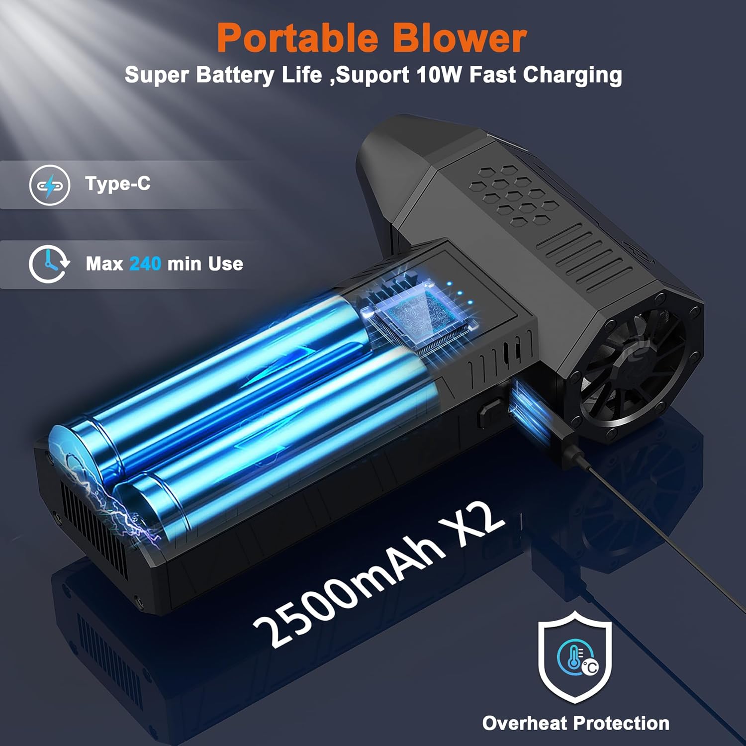 X3 Compressed Air Duster - Electric Air Duster with Brushless Motor,3 Gear Adjustable - Mini Snow Blower- Rechargeable Air Duster for PC, Keyboard, Car,Outdoors,Home,Snow and Leaves Clearing