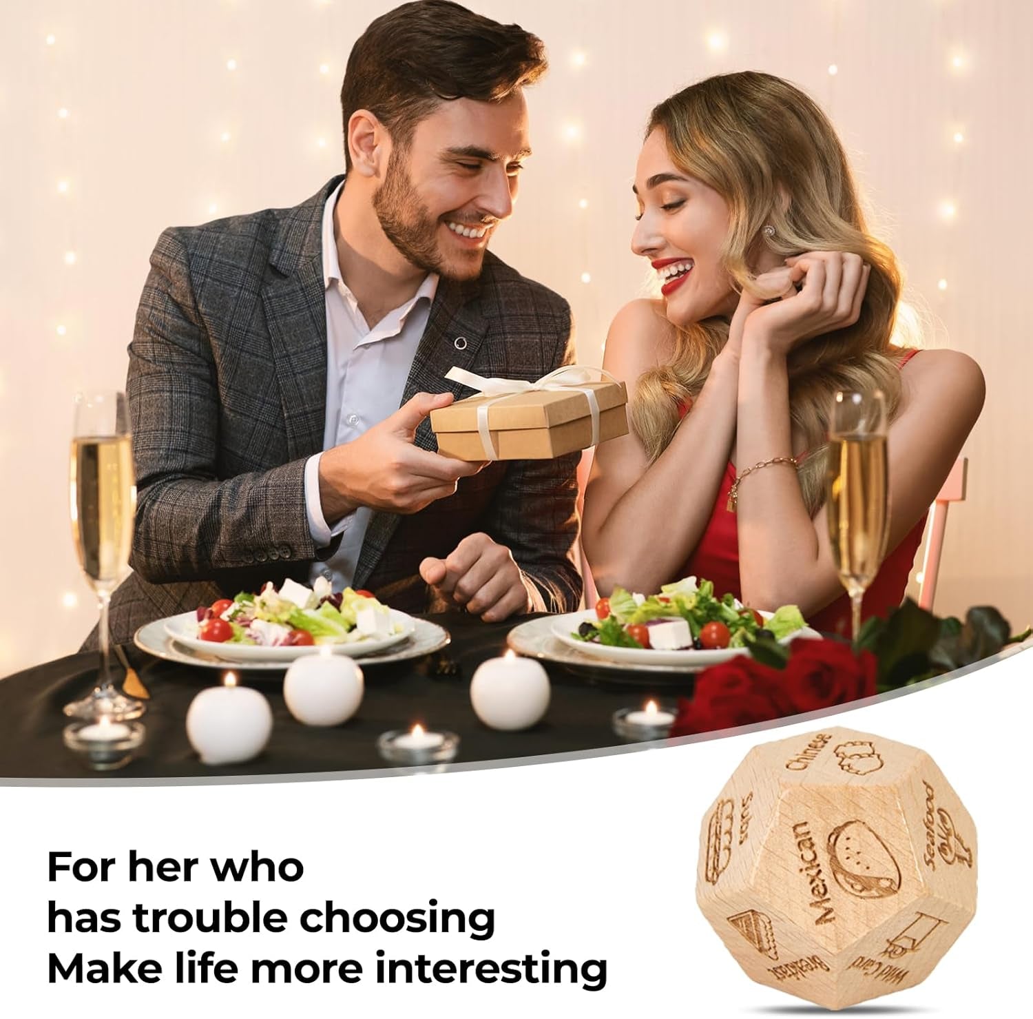 Valentines Day Gifts for Him Her, Stocking Stuffers for Men Women Adults, Anniversary Birthday Gifts for Men Women, Date Night Food Dice