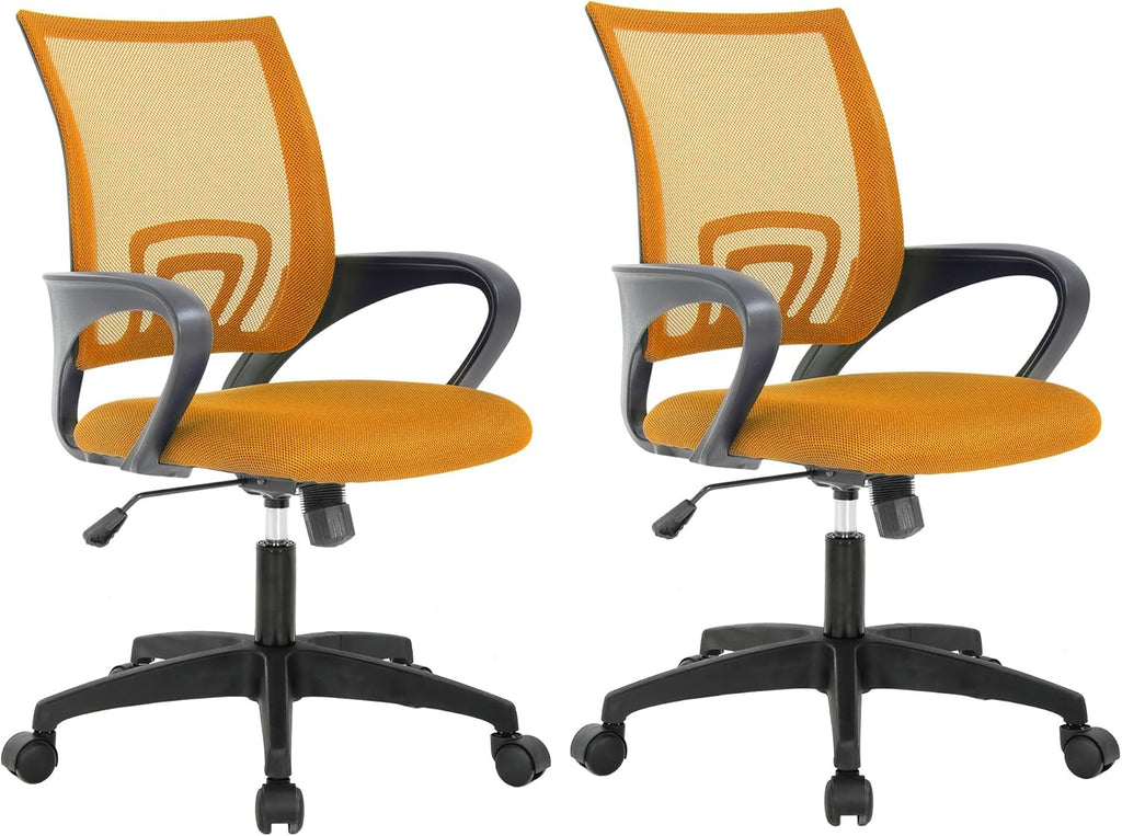 | Ergonomic Office Chair | Mid-Back Swivel Desk Chair | Breathable Backrest & Lumbar Support | Adjustable Height | Sponge Seat | Rolling Wheels | Dark Black | for Adults & Women