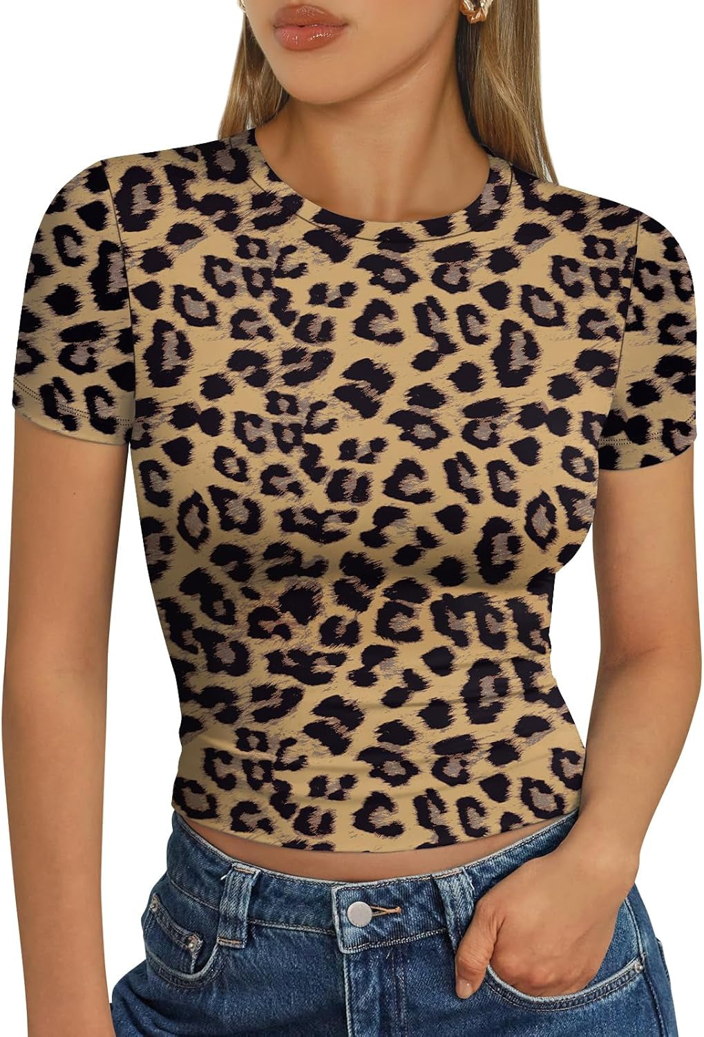 Womens Short Sleeve T Shirts - Buttery Soft Summer Crop Tops Slim Fit Y2K Basic Tees for Workout