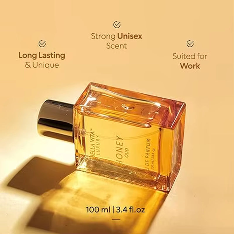 Bellavita Luxury Honey Oud Eau De Parfum Patchouli Vanilla Bergamot Vegan Clean Long-Lasting Unisex Perfume 3.4 Fl. Oz.