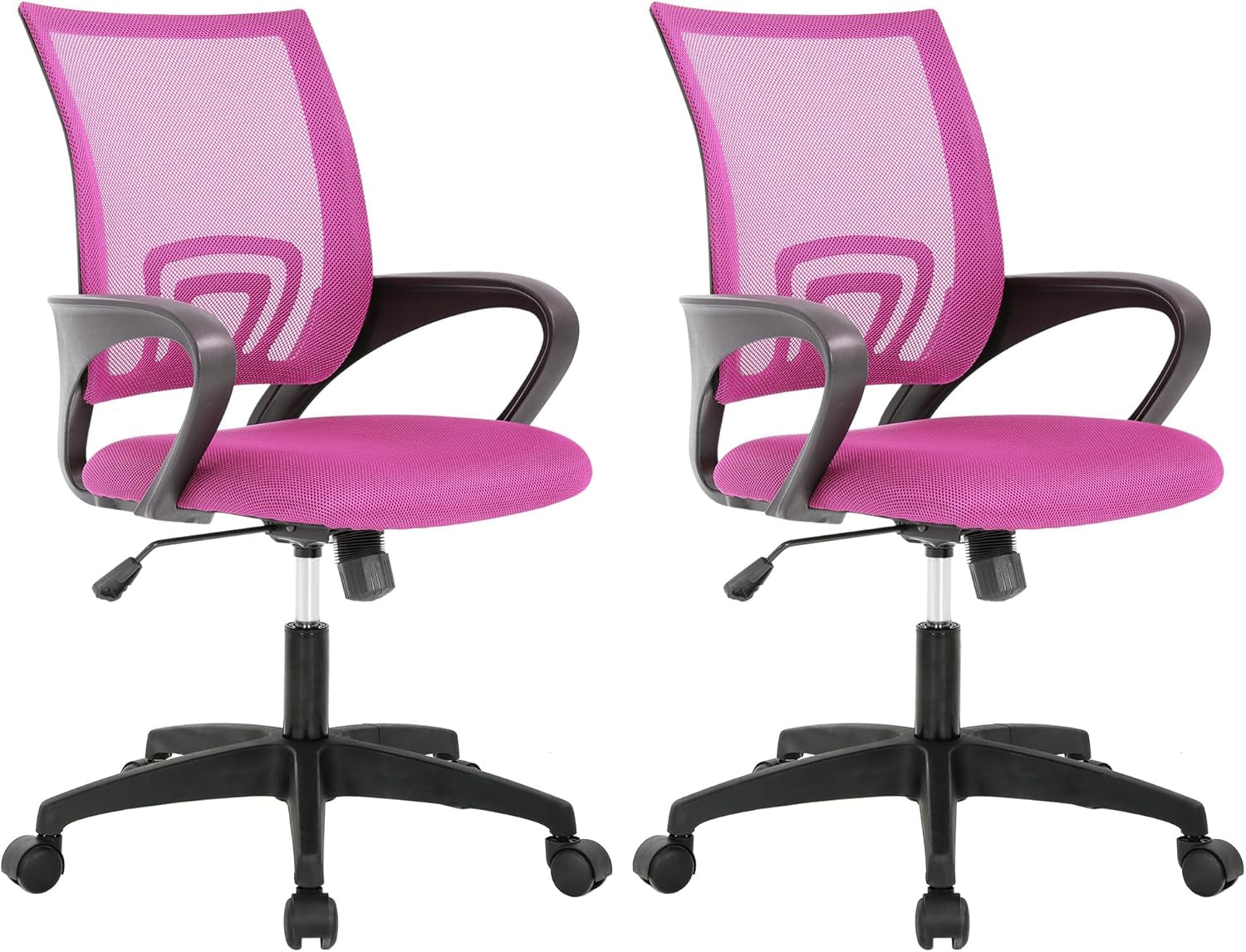 | Ergonomic Office Chair | Mid-Back Swivel Desk Chair | Breathable Backrest & Lumbar Support | Adjustable Height | Sponge Seat | Rolling Wheels | Dark Black | for Adults & Women
