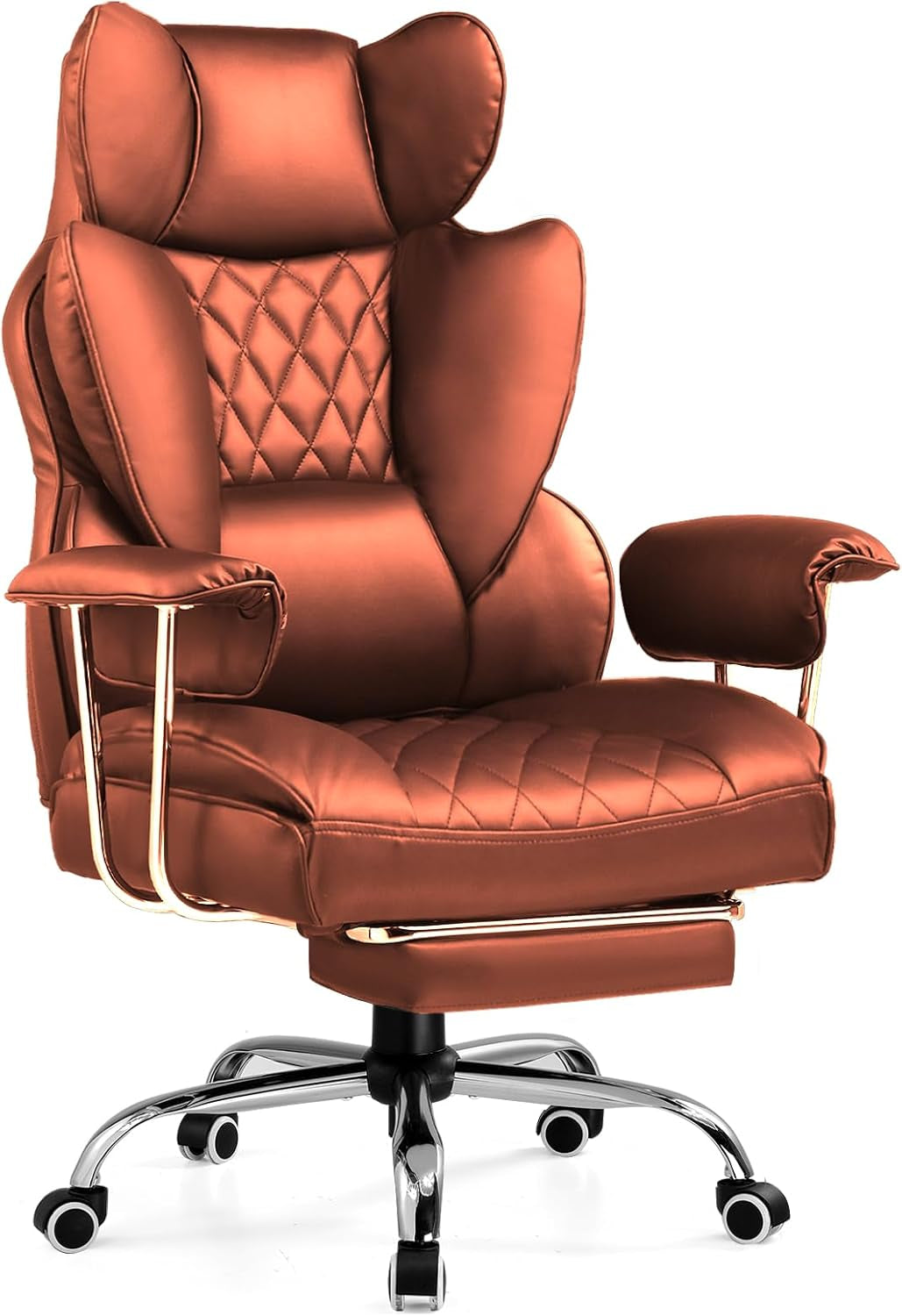 Big and Tall Office Chair, High Back Leather Gaming Chair with Footrest, Executive Ergonomic Office Chair with Pocket Spring Lumbar Support and with Outward Fixed Soft Armrests