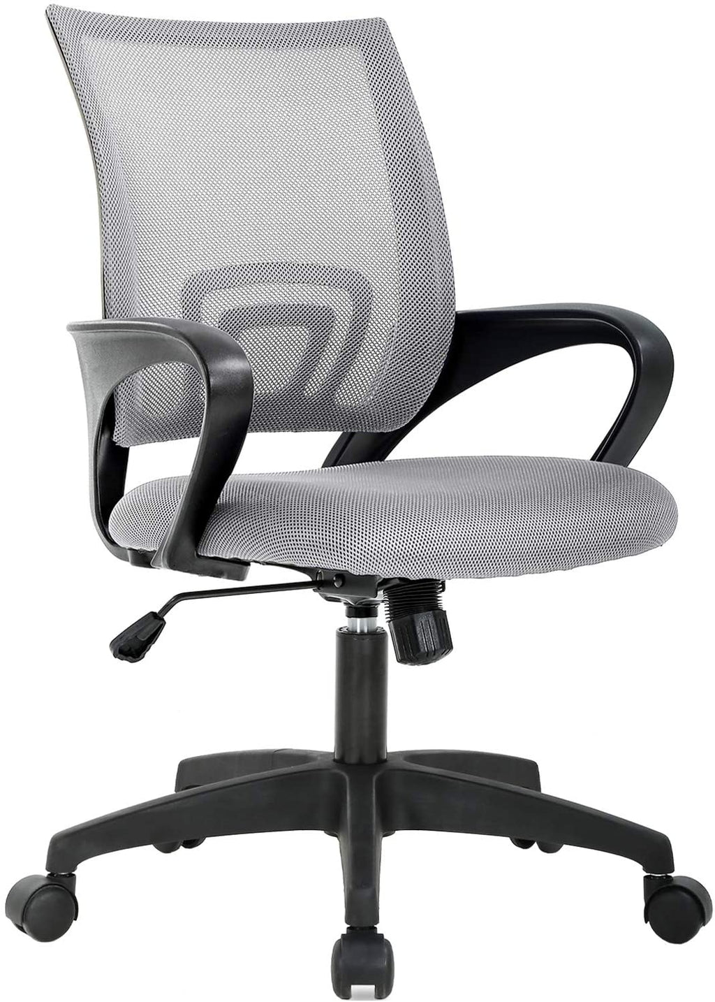 | Ergonomic Office Chair | Mid-Back Swivel Desk Chair | Breathable Backrest & Lumbar Support | Adjustable Height | Sponge Seat | Rolling Wheels | Dark Black | for Adults & Women