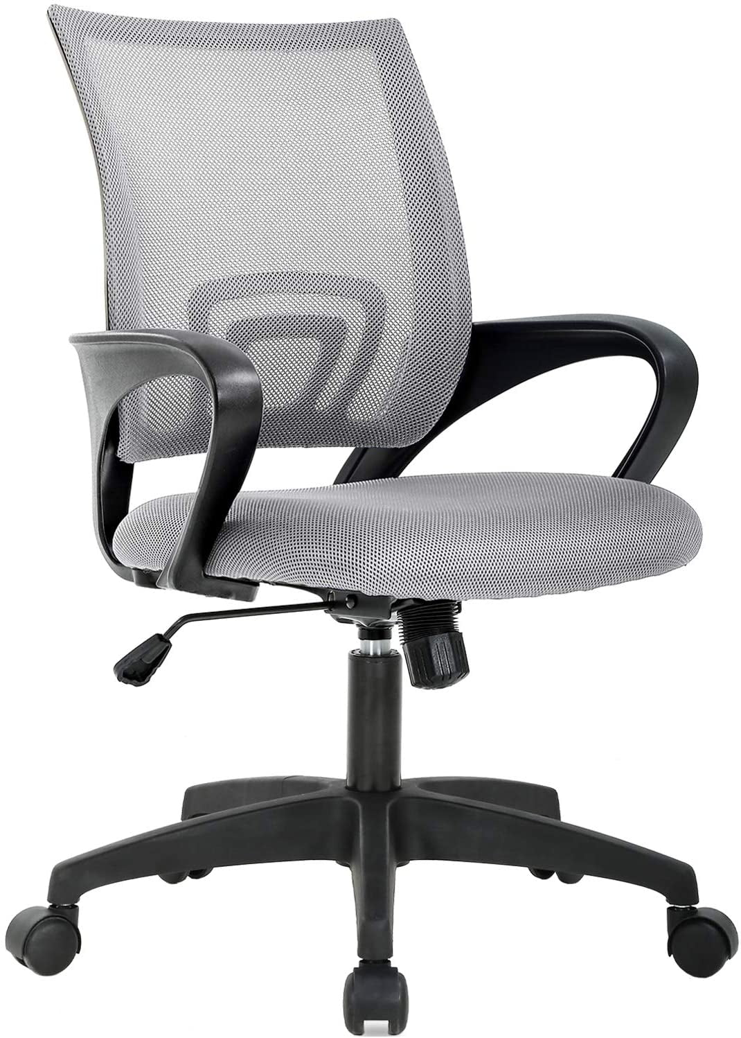 | Ergonomic Office Chair | Mid-Back Swivel Desk Chair | Breathable Backrest & Lumbar Support | Adjustable Height | Sponge Seat | Rolling Wheels | Dark Black | for Adults & Women