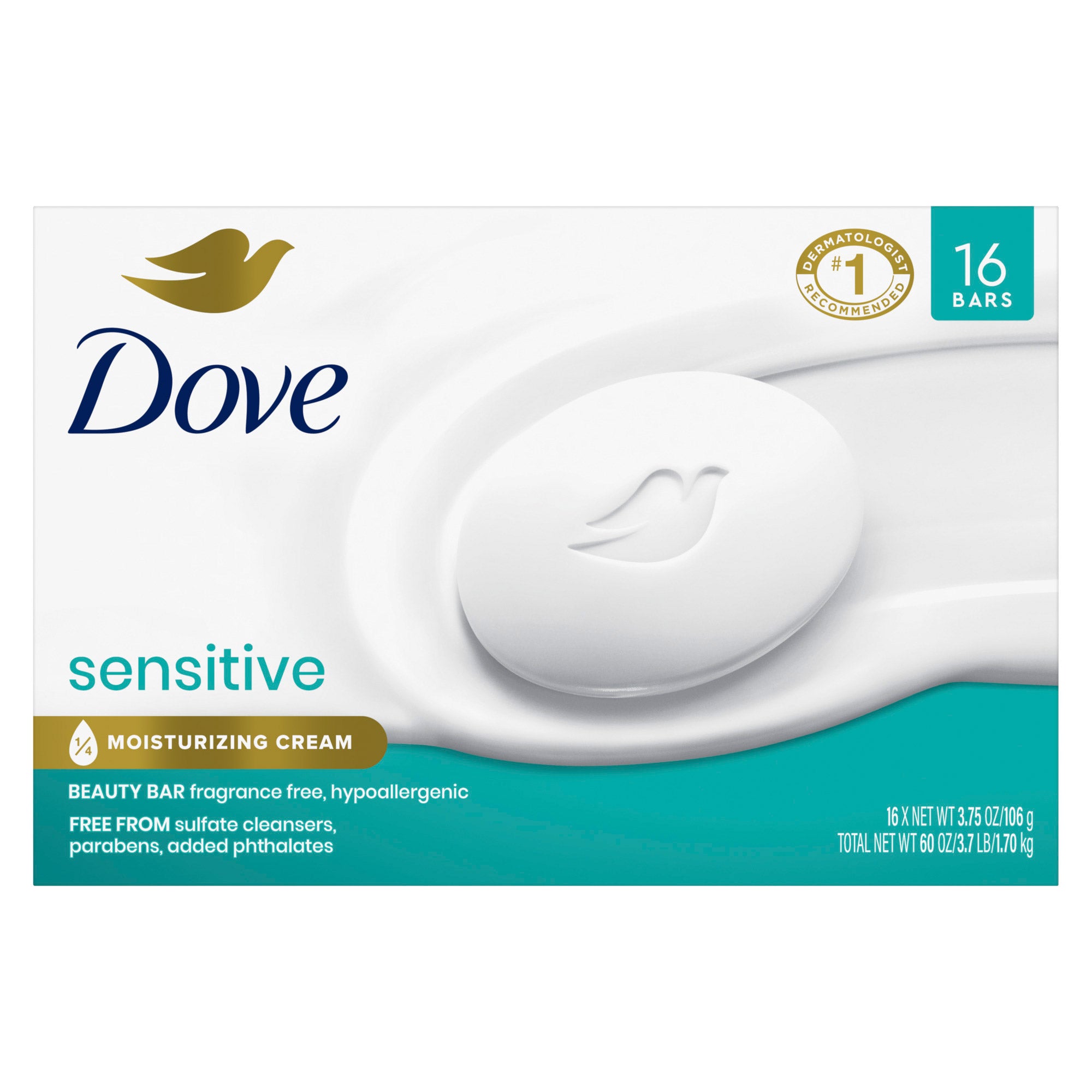 Moisturizing Beauty Bar Soap Sensitive Skin, 3.75 Oz, 16 Bars