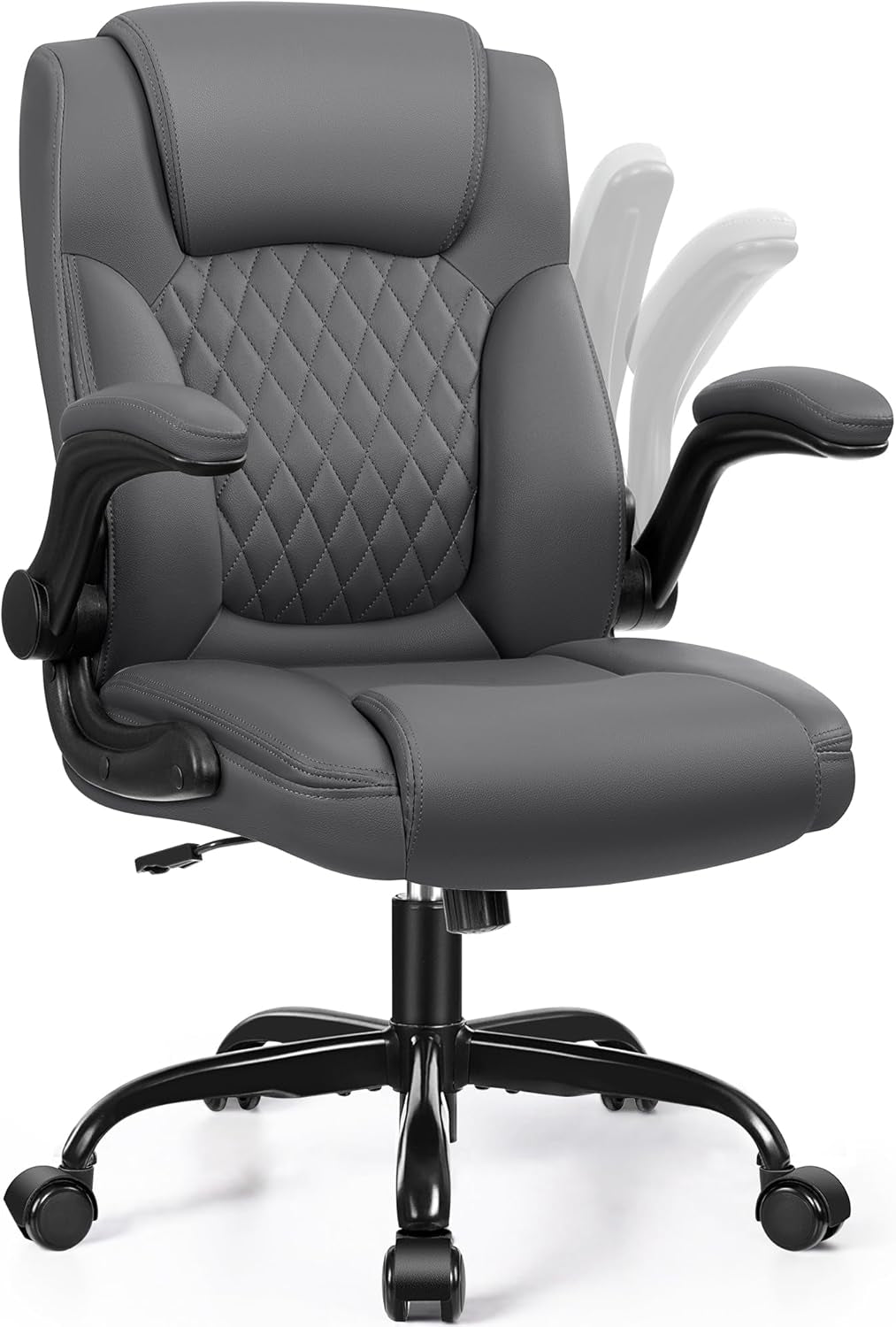Leather Office Chair, PU Home Computer Desk Chairs with Ergonomic Back Support, 360°Swivel Free, Small Gaming Chair with Wheels and Adjustable Armrests, for Short People Use