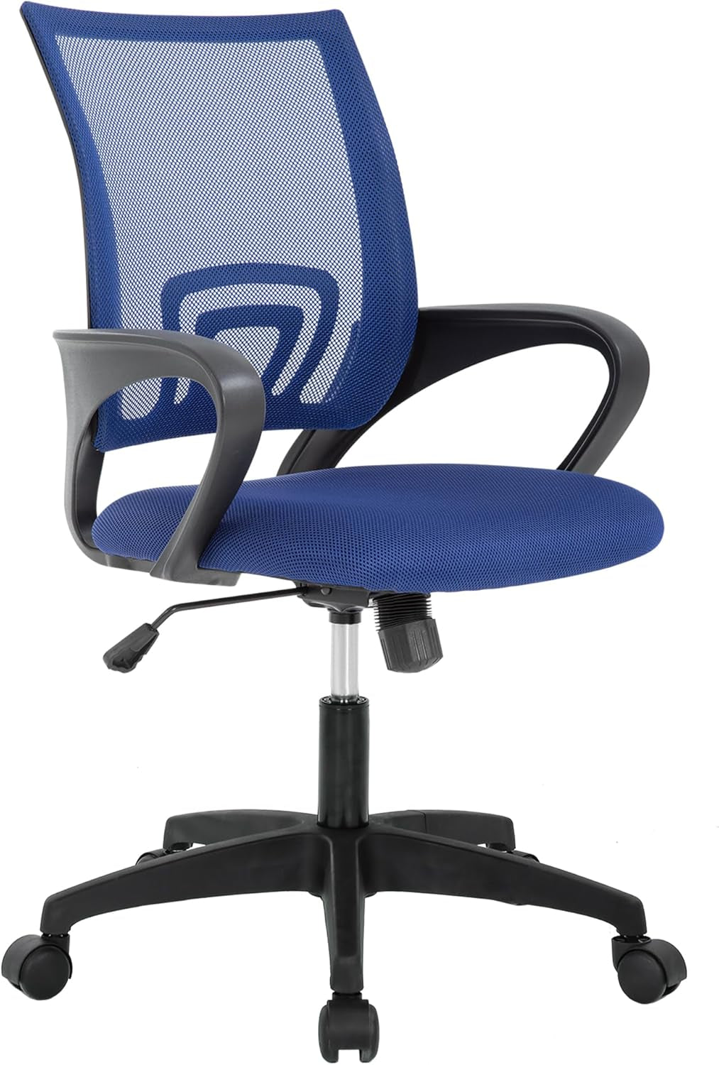 | Ergonomic Office Chair | Mid-Back Swivel Desk Chair | Breathable Backrest & Lumbar Support | Adjustable Height | Sponge Seat | Rolling Wheels | Dark Black | for Adults & Women