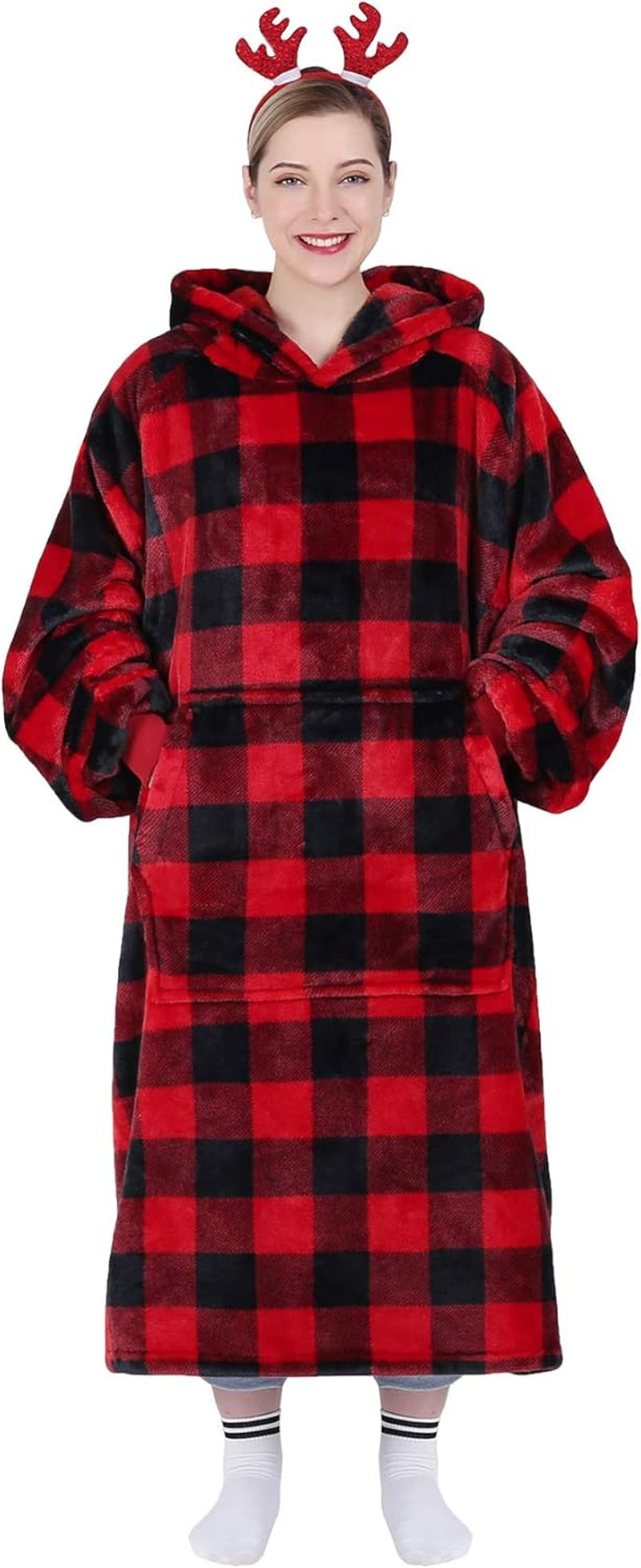 Wearable Blanket Sweatshirt Gifts for Women and Men, Warm and Cozy Giant Blanket Hoodie, Thick Flannel Blanket with Sleeves and Giant Pocket - Dark Gray