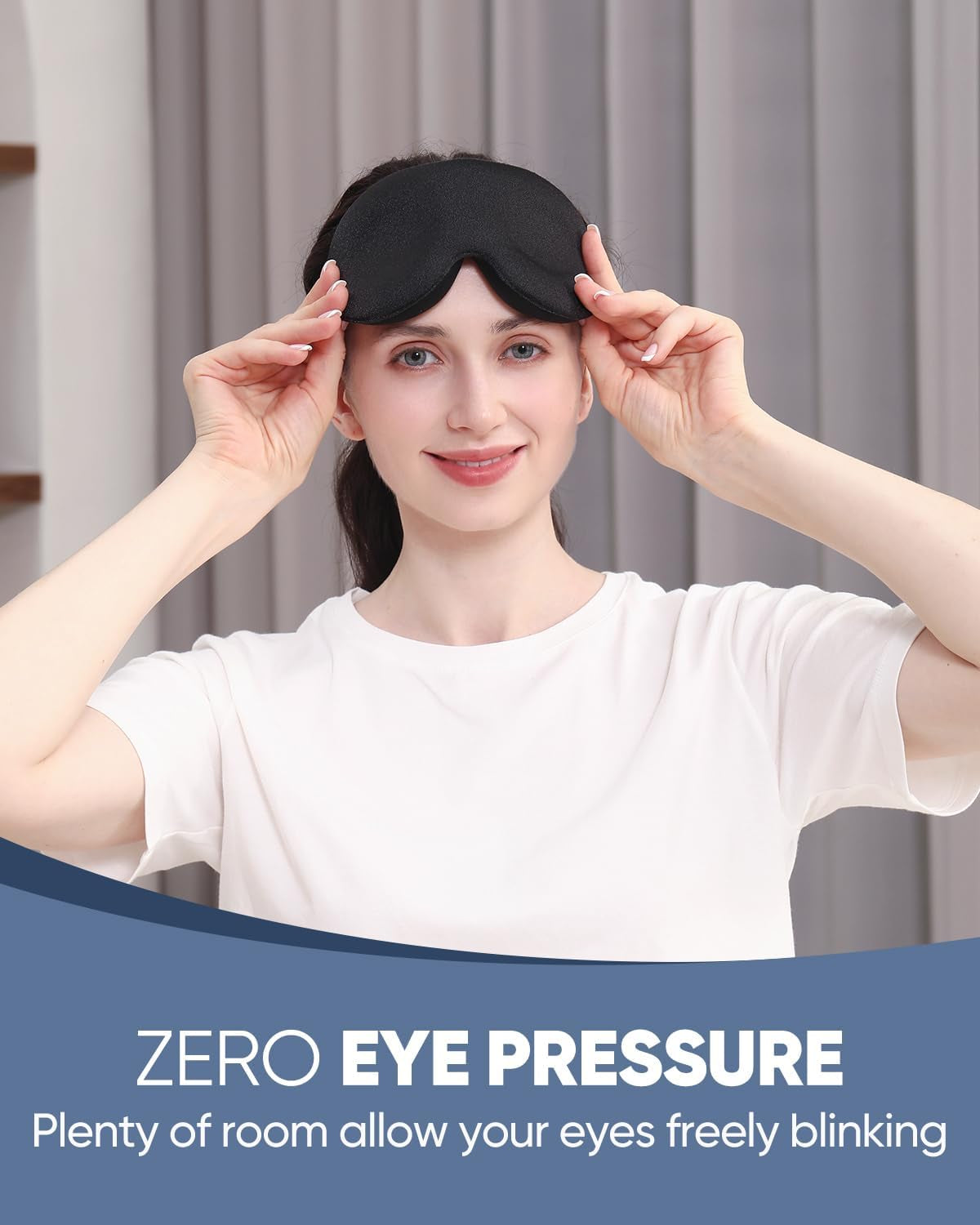 Luxury Sleep Eye Mask for Side Sleeper Men Women, Zero Eye Pressure 3D Sleeping Mask, Light Blocking Patented Design Night Blindfold, Soft Eye Shade Cover for Travel, Black