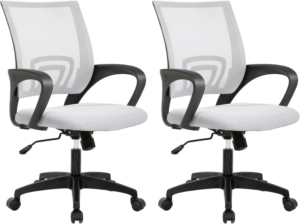 | Ergonomic Office Chair | Mid-Back Swivel Desk Chair | Breathable Backrest & Lumbar Support | Adjustable Height | Sponge Seat | Rolling Wheels | Dark Black | for Adults & Women