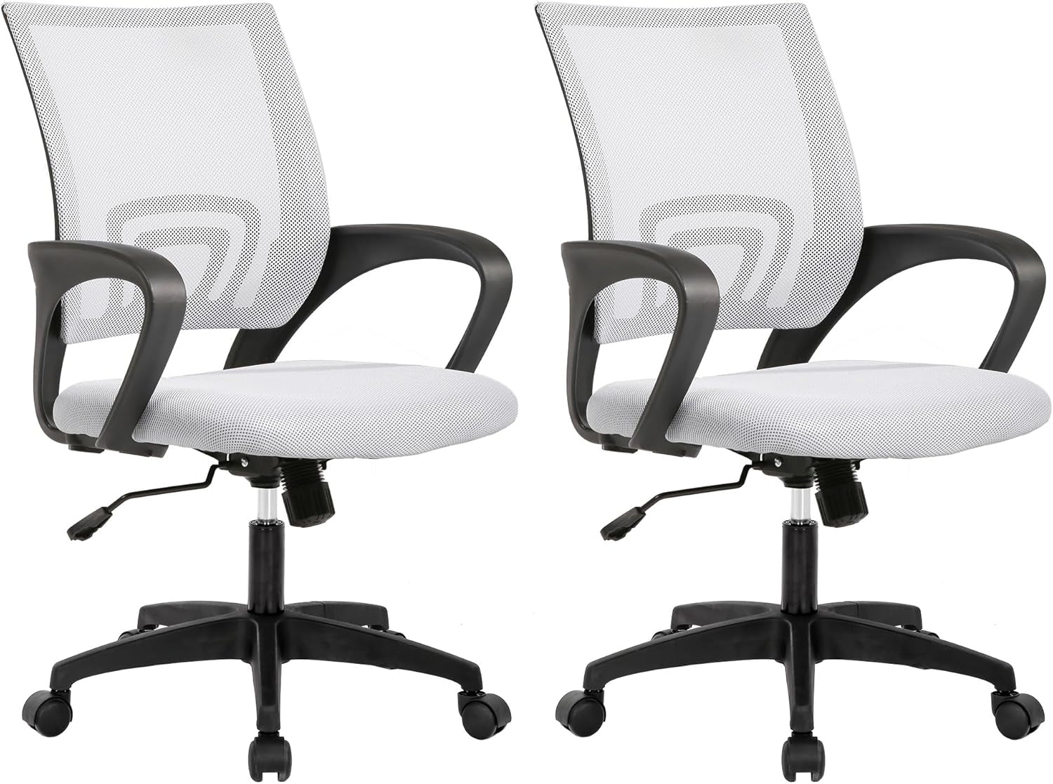 | Ergonomic Office Chair | Mid-Back Swivel Desk Chair | Breathable Backrest & Lumbar Support | Adjustable Height | Sponge Seat | Rolling Wheels | Dark Black | for Adults & Women