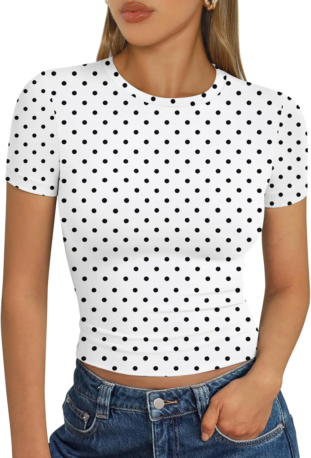 Womens Short Sleeve T Shirts - Buttery Soft Summer Crop Tops Slim Fit Y2K Basic Tees for Workout