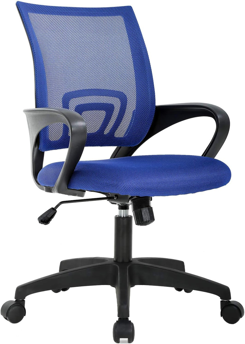 | Ergonomic Office Chair | Mid-Back Swivel Desk Chair | Breathable Backrest & Lumbar Support | Adjustable Height | Sponge Seat | Rolling Wheels | Dark Black | for Adults & Women